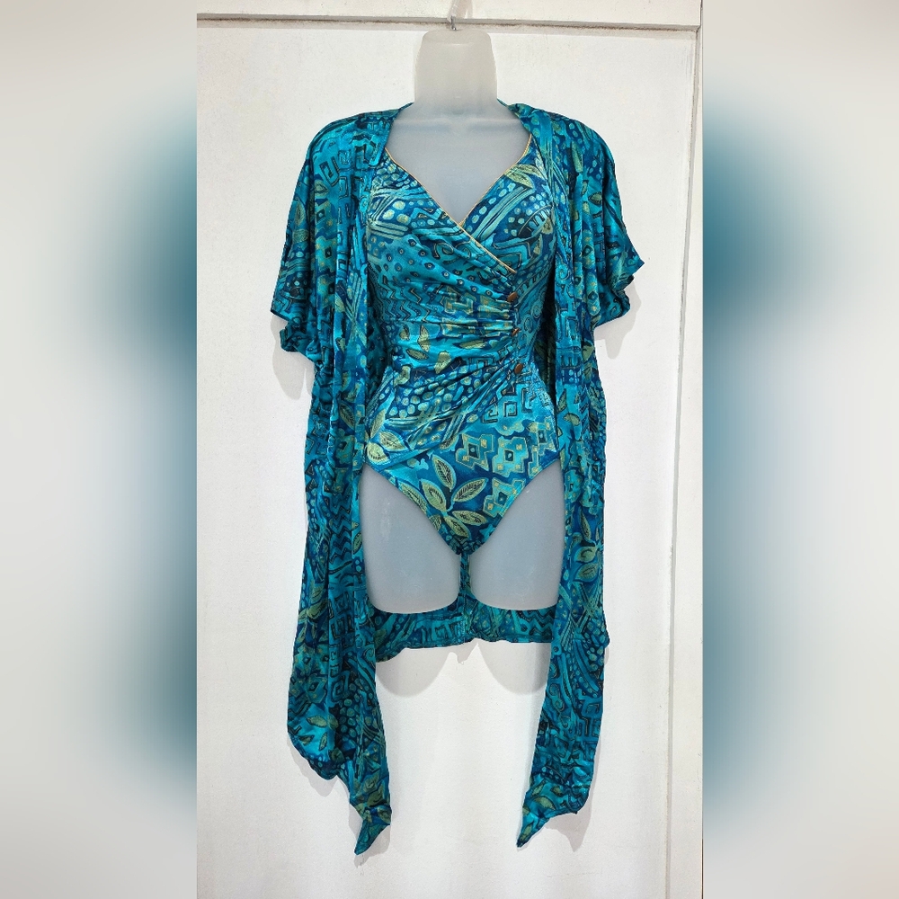 Vtg One Piece Swimsuit With Matching Cover Up
